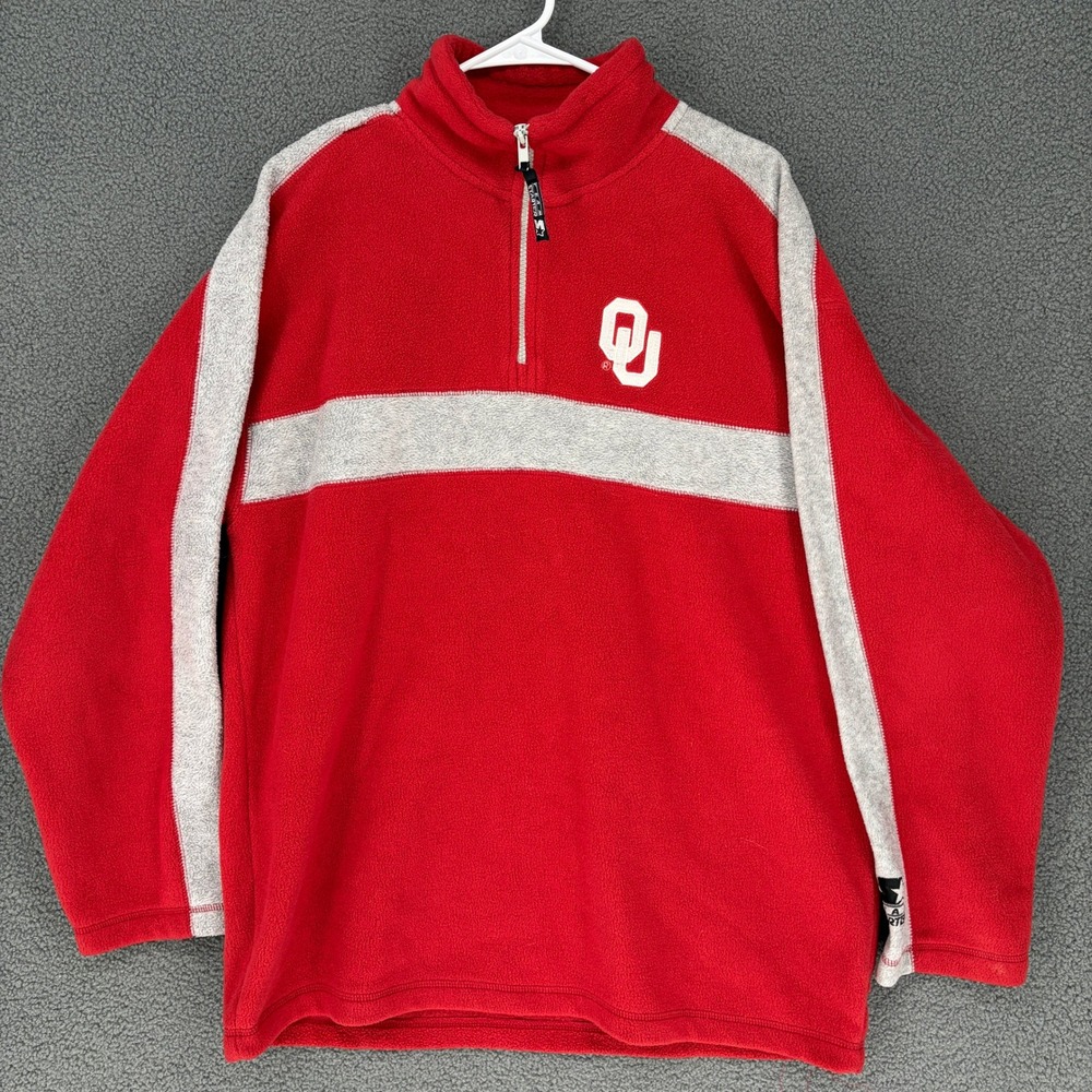 Starter Oklahoma Sooners Fleece Quarter Zip Pullover Red Gray Mens Large OU